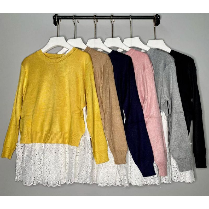 Atasan Blouse Rajut Renda Putih - Blouse Rajut Import Wanita