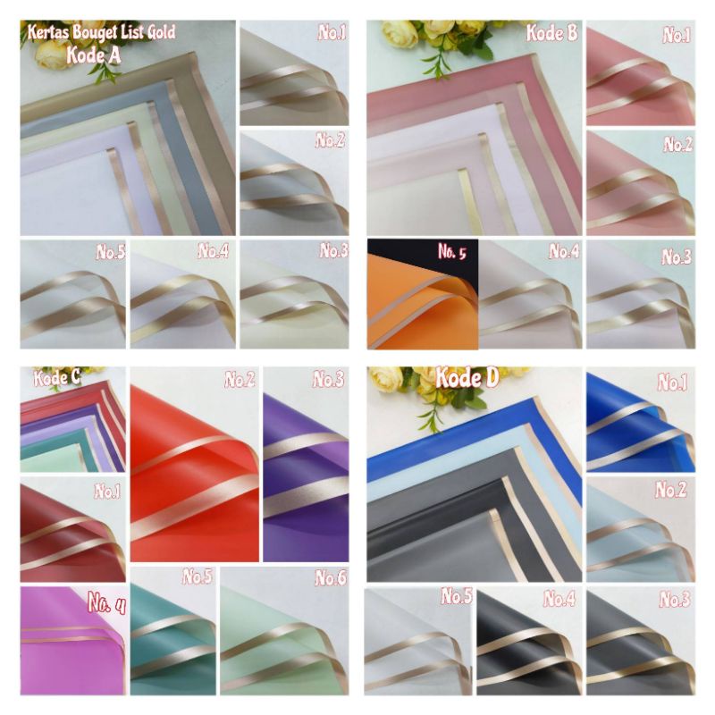 

3 lembar kertas buket variasi list emas kertas bouqet variasi list gold wrapping flower paper gold line cellophane gold line