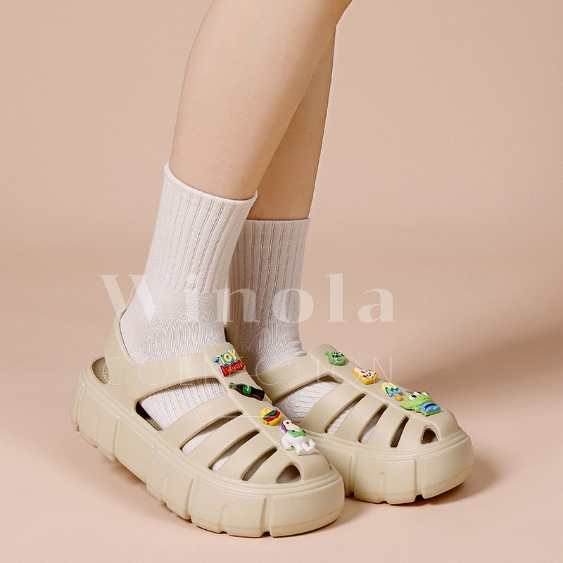 Sandal Wanita Eva Premium Import Korean Style Tebal 6 CM Toy Story Pizza Winola Collection