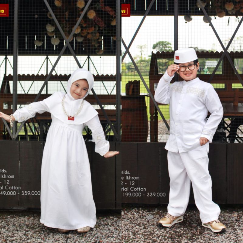 Baju Muslim Anak Dannis Perempuan dan Laki Laki Ikhrom putih Size 2, 3, 4, 5, 6, 7, 8, 9, 10, 11, 12