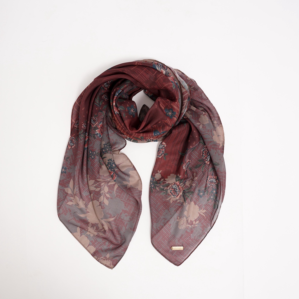 ALIF HIJAB SEGI EMPAT MOTIF PARIS PREMIUM KOREA - MAGELLAN IN MAHOGANY ( SPR-D3-004 )