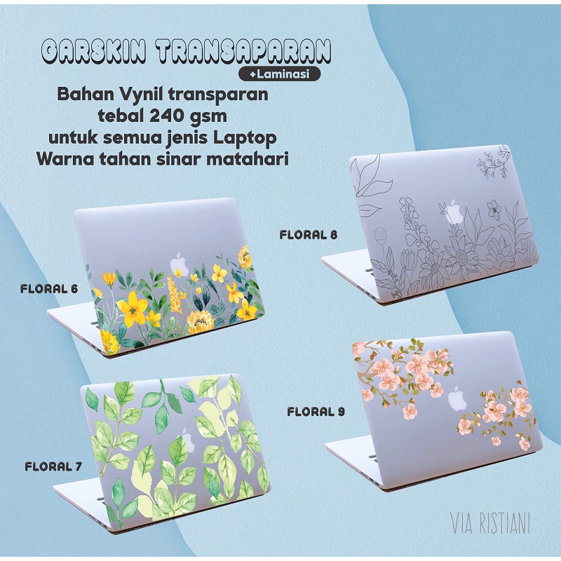 Garskin  Laptop Sticker Anti Gores Transparant Floral Shabby Premium Full Set 10 12 14 15  Inch Universal Untuk Semua Merk Laptop