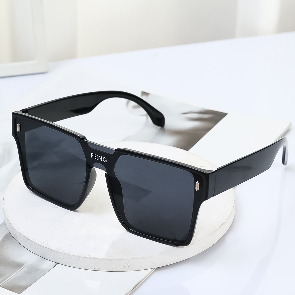 Square Decoration Black Frame Sunglasses One-piece Big Frame Kacamata Hitam Modis Modern Kacamata Perlindungan UV Sunglasses Untuk Wanita Dan Pria