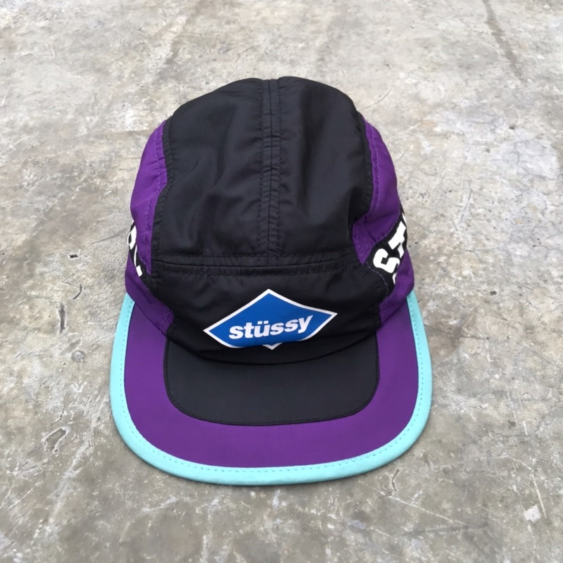 stussy colorblock 5 panel hat in purple