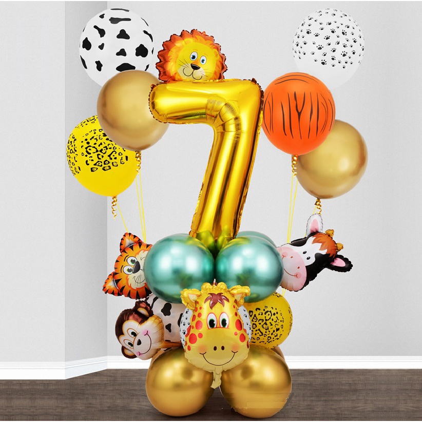 Balon Foil 32 inches Angka ANIMAL 26Pcs SET  Birthday Party Pesta Ulang Tahun Gradien Ultah Balloon