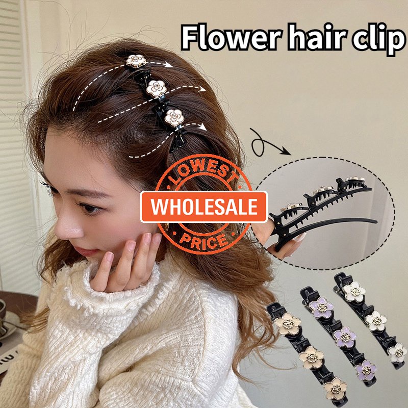 [Harga Grosir] Sweet Floral Hair Pin Poni Organizer Wanita Elegan Klip Samping Lazy Hair Braid Aksesoris Rambut