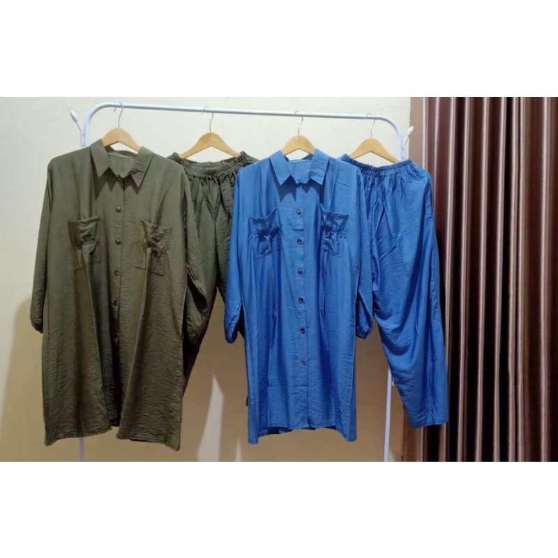 one set tunik polo linen Wanset polo linen