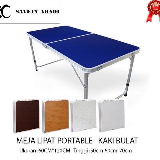 MEJA LIPAT KOPER HPL ALUMINIUM MEJA KAKI BULAT MEJA PORTABLE
