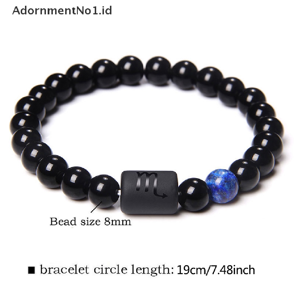 [AdornmentNo1] 12stelasi Zodiak Tanda Manik-Manik Gelang Pasangan Batu Onyx Hitam Alami Elastis Pesona Gelang Untuk Wanita Pria [ID]