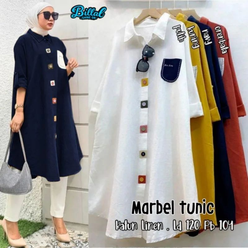 MARBEL TUNIK WD BAHAN MOSSCRAPE LD 120 CM KANCING DEPAN BUSUI FRIENDLY BANYAK VARIASI WARNA ATASAN WANITA LENGAN PANJANG MIDI DRESS KOREAN STYLE