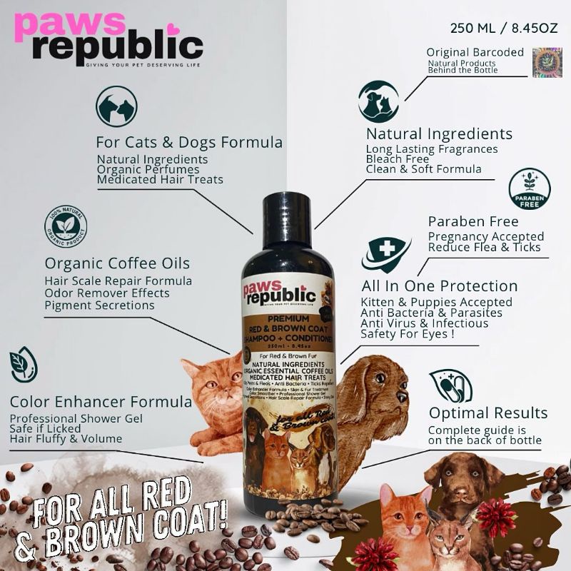 Jual Paws Republic Premium Red And Brown Color Coat Shampoo Conditioner