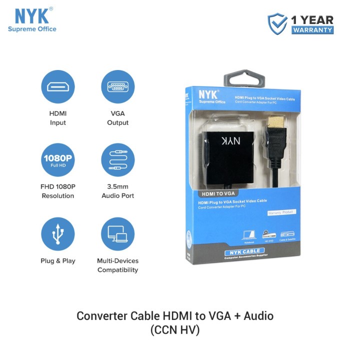 Converter Kabel NYK Supreme HDMI to VGA + AUDIO