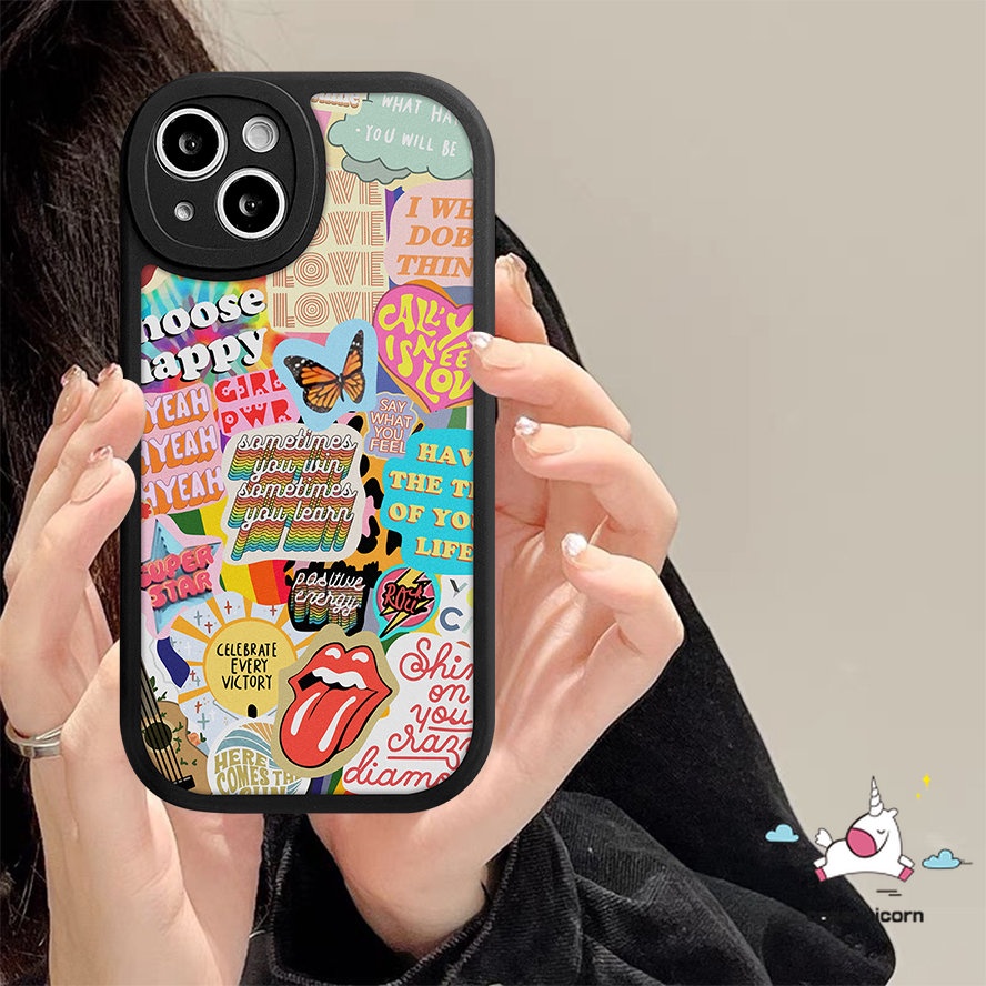 IPHONE Lembut TPU Penutup Belakang Kompatibel Untuk Iphone14 11 13 12 Pro Max7 8 6 6s 14 Plus XR X XS MAX SE 2020 Ins Fashion Trendi Merek Stiker Label Huruf Kupu-Kupu Case