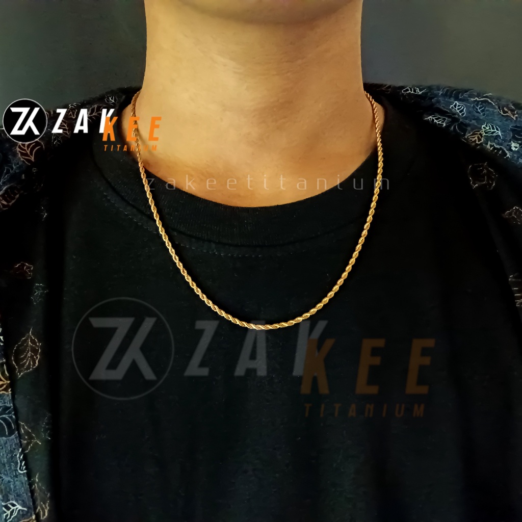 Kalung Pria Titanium Anti Karat Silver Cowok Cewek Keren Wanita Rantai Rante Tali Tambang Ulir Stainless Steel Panjang 45cm 60cm
