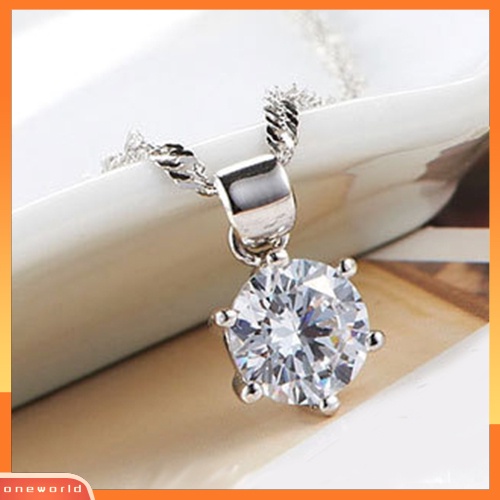 [oneworld] Wanita Pesta Pernikahan Cubic Zirconia Pendant Kalung Stud Earrings Set Perhiasan