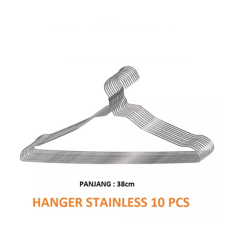 GANTUNGAN BAJU HANGER KAWAT 10PCS STAINLESS STEEL BESI KUAT TAHAN LAMA 10 PCS