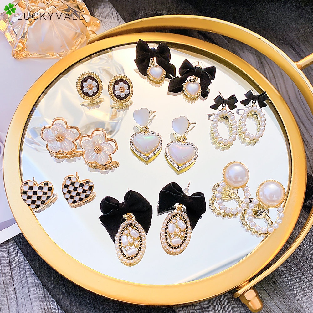 Fashion Hypoallergenic Kristal Mutiara Tulip Anting Elegan Bunga Hati Ikatan Simpul Stud Earring Untuk Aksesoris Perhiasan Wanita