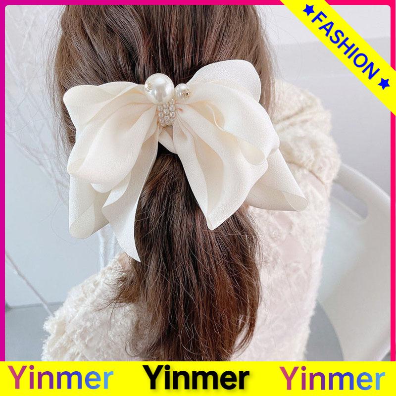 COD✨ Korea Jepit Rambut Busur Besar Pita Mutiara Pita Rambut Klip Rambut Gadis Lucu-Yinmer