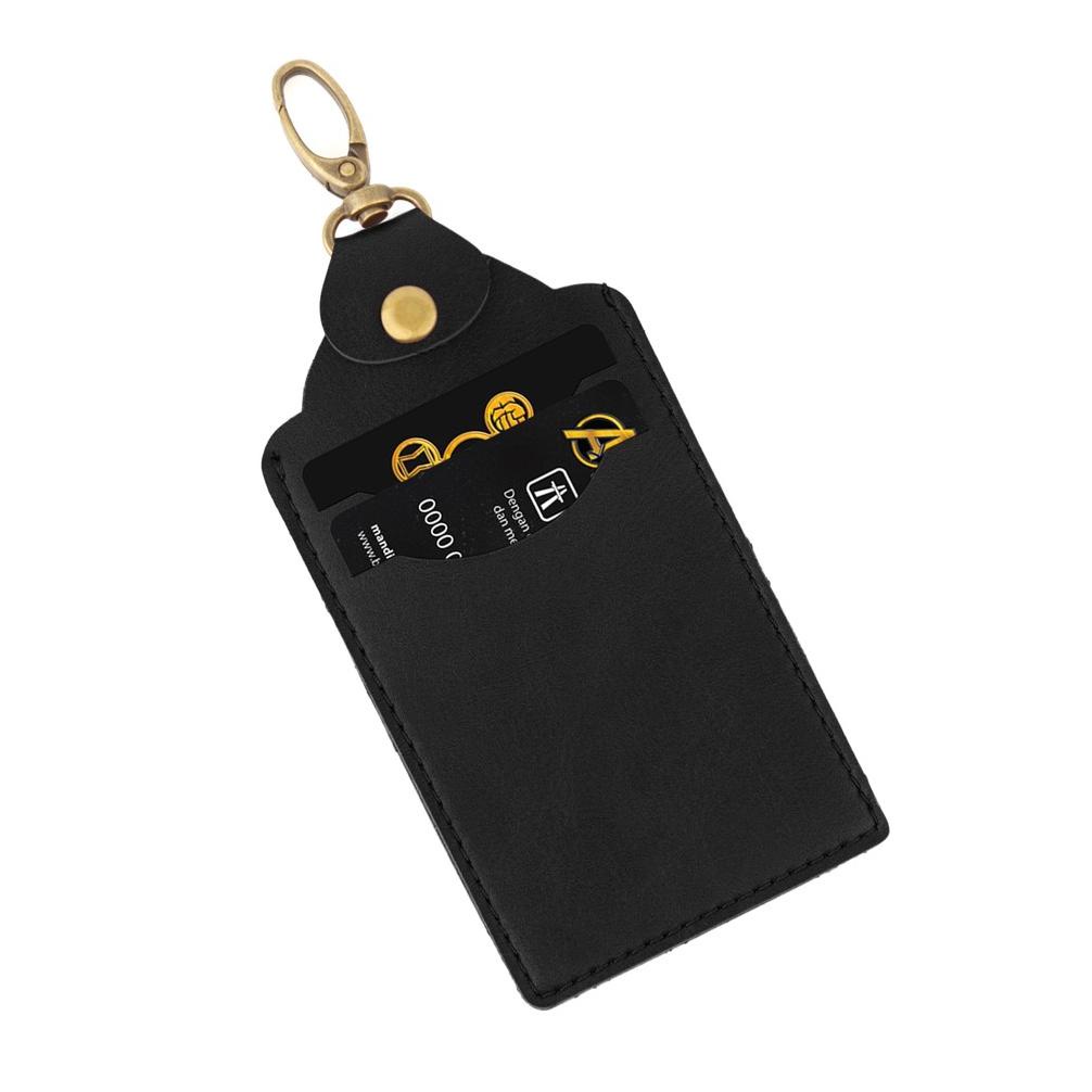 

Baru - Gantungan Name Tag Id Card Holder Warna Hitam dan Coklat Bahan Kulit Pu Leather !