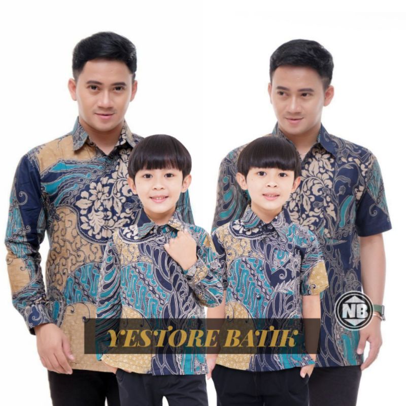 COD - Batik couple ayah anak laki-laki kekinian motif cap tosca - Bisa pisah.