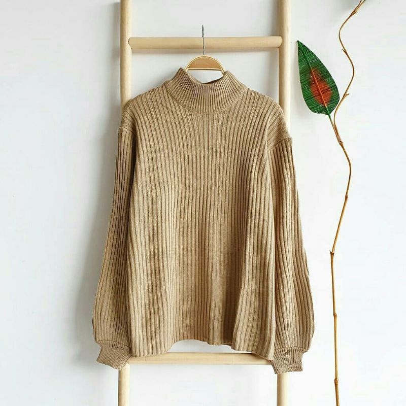 Turtleneck Sweater Bubble Oversize Rajut Baju Wanita