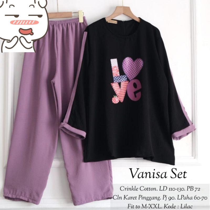 VANISA SET/Stelan VANISA Sablon Viral/One Set Cringkle Terbaru