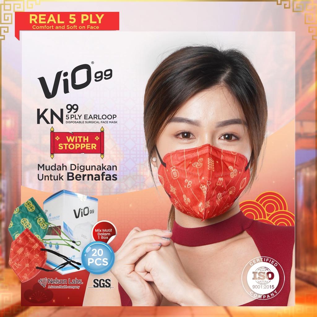 Vio KN99 Mask 5 Ply Earloop 20'S Imlek (Stopper) Individual Pack masker medis imlek edition filtrasi 99%