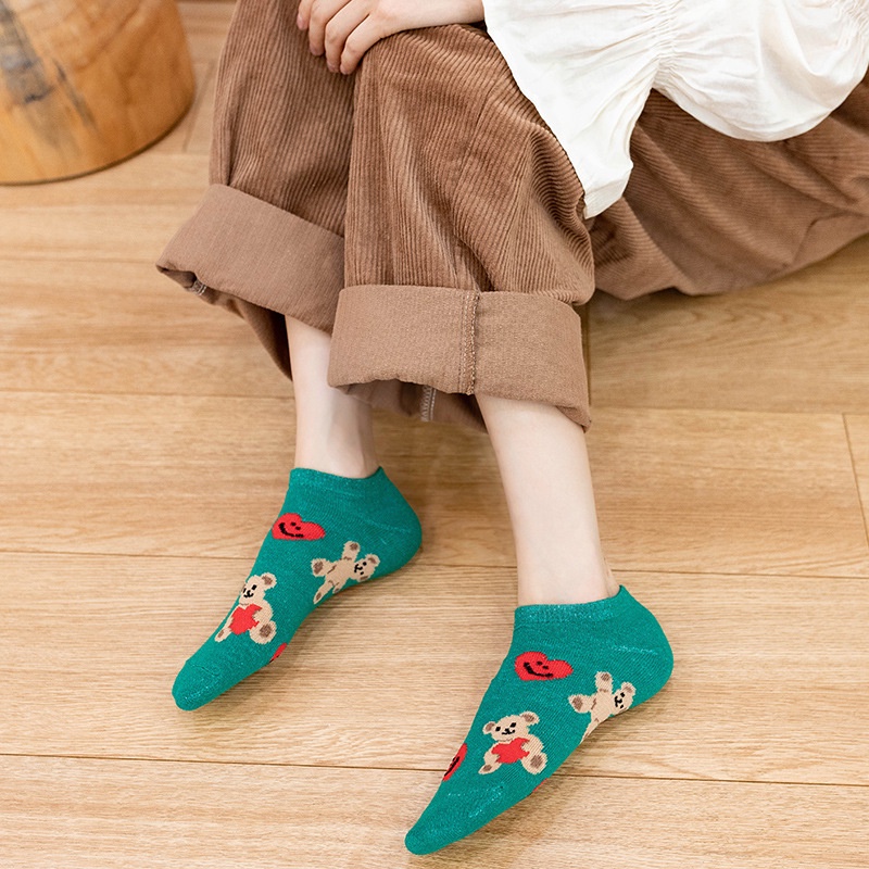 ⭐️𝐈𝐇𝐒 𝟕𝟕𝟑 𝐋𝐚𝐦𝐩𝐮𝐧𝐠⭐️Kaos Kaki Wanita Motif Love Bear Kaos Kaki Pendek Ice Socks Korean Fashion