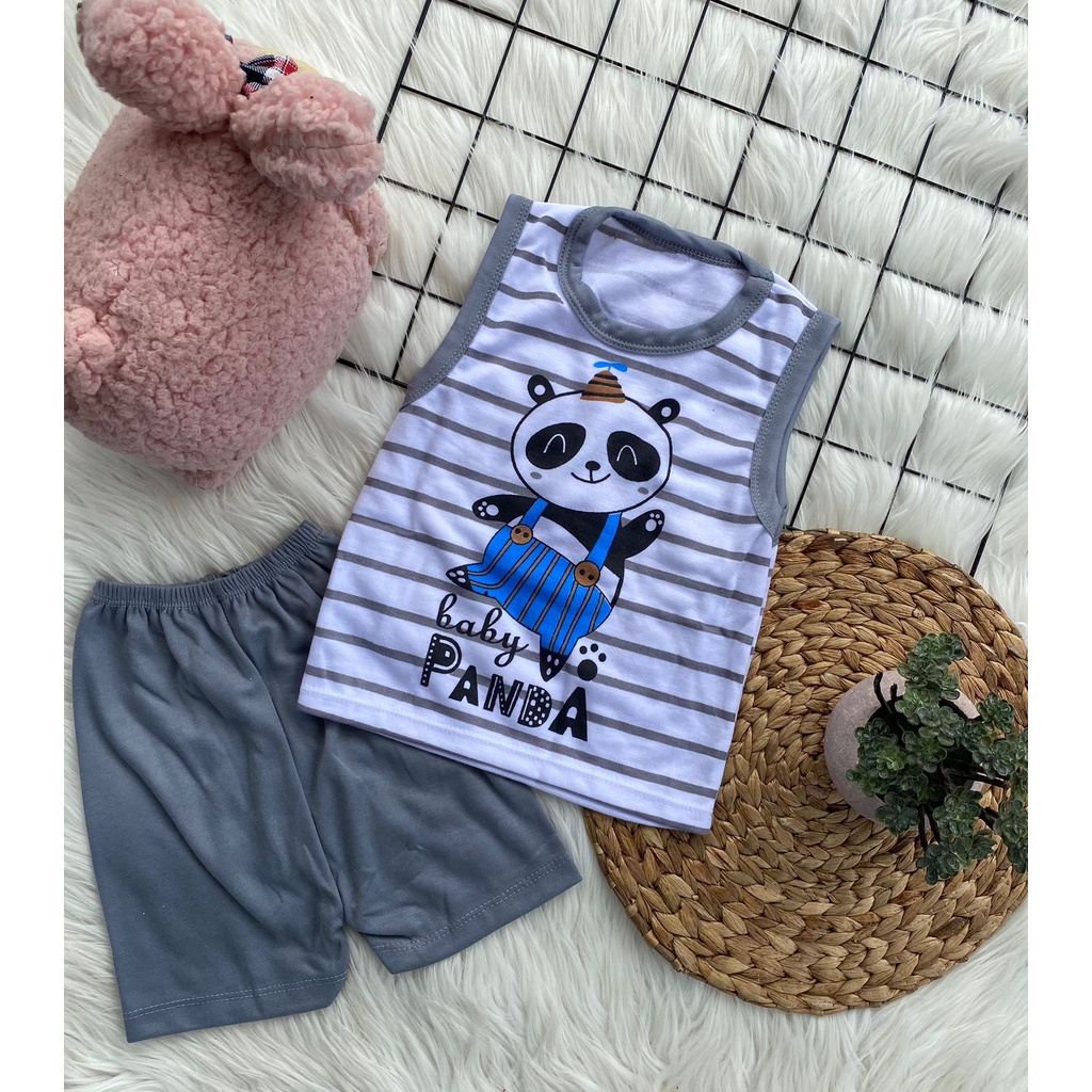 stelan baju bayi laki laki perempuan lucu murah motif PANDA SALUR KUTUNG 3-12 bulan