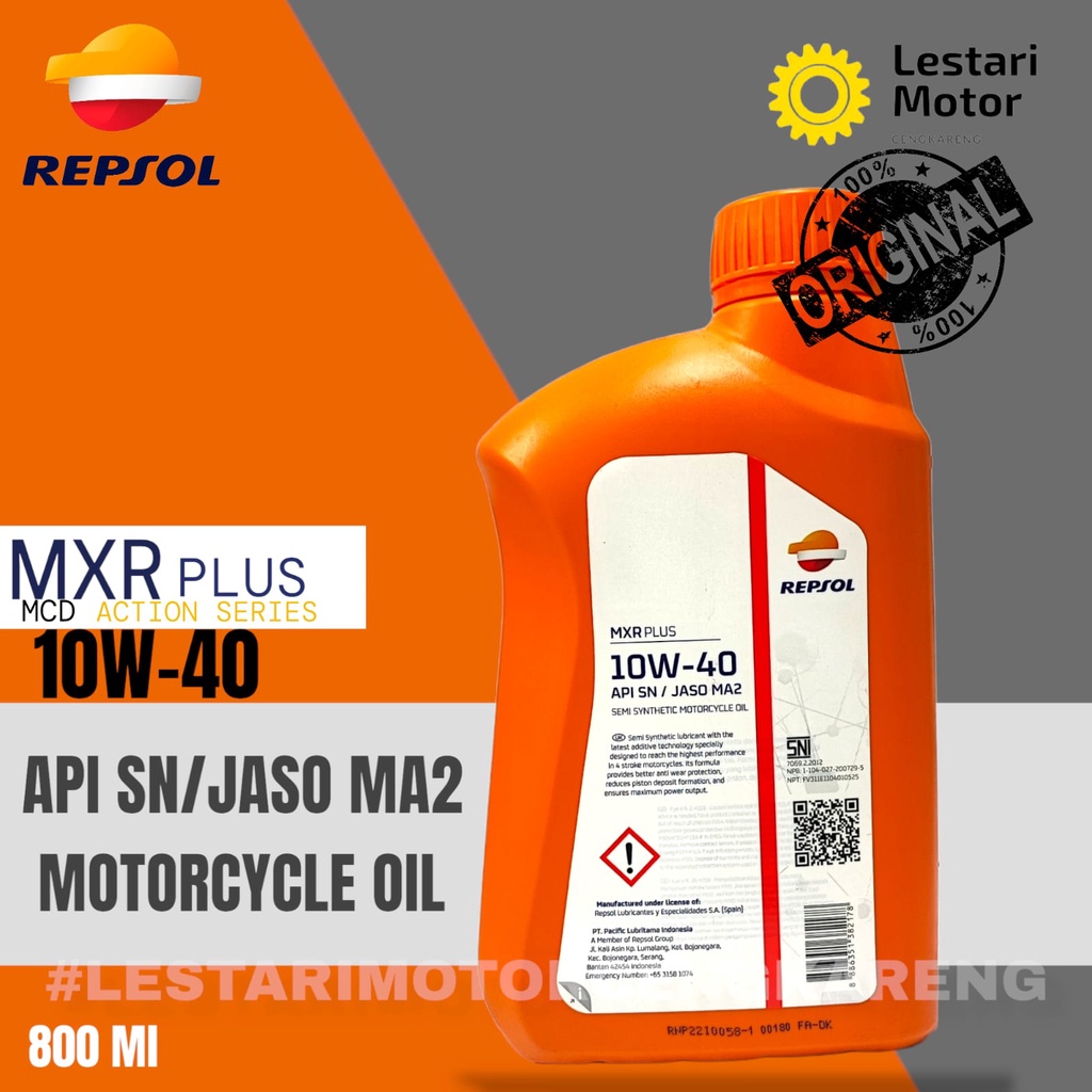 OLI REPSOL MXR PLUS 4T 10W40 800 ML ASLI BEBEK SPORT SEMI SYNTHETIC