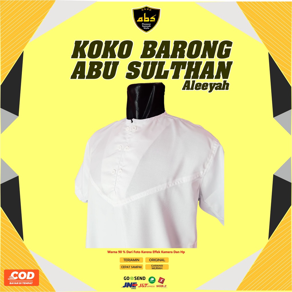 Baju Koko Barong Putih Abu Sulthan Aleeyah Jasko Perlengkapan Muslim Pria Atasan Laki Laki Haji Umroh