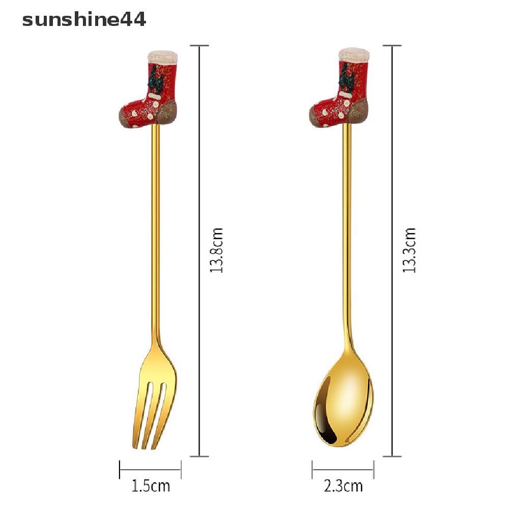 Sunshine 2 Pcs Hadiah Natal Alat Makan Sendok Garpu Set Elk Dekorasi Pohon Natal Dessert Spoon Fruit Fork Coffee Spoon Cutlery Gift.