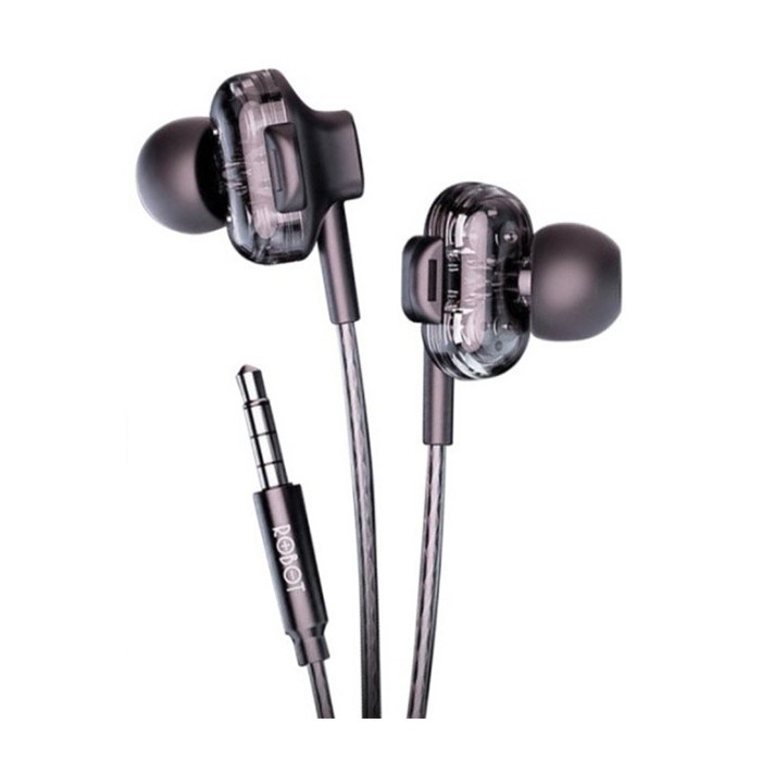 Robot RE30 Wired Earphone Bass Android iPhone Original - Black