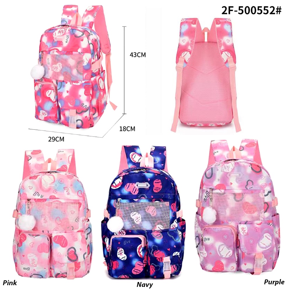 FORTUNE  Tas ABG Fashion Korea Ransel Sekolah SMP-SMA Tas Remaja Perempuan Terbaru Import FREE Gantungan Pompom Tas Sekolah TK-Paud Wanita Backpack School Import