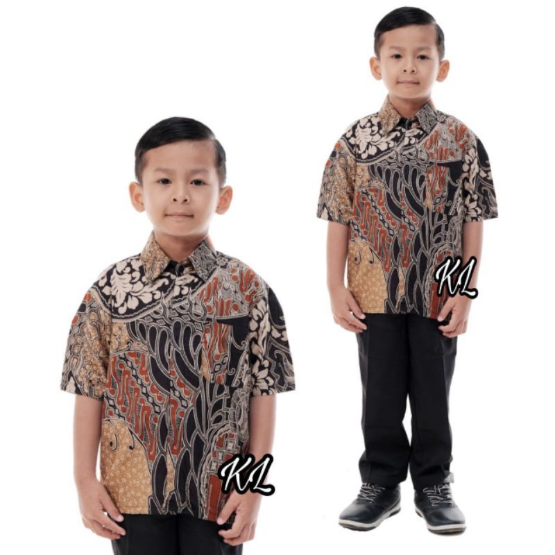 [COD]BATIK COUPLE KELUARGA AYAH DAN ANAK LAKI LAKI-BATIK COUPLE ATASAN MOTIF CAP COKLAT/ SIZE JUMBO M L XL XXL 3L 4L 5L 6L