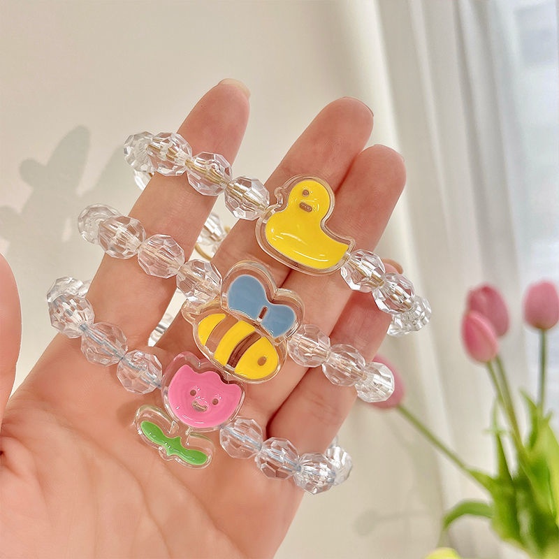 Gelang Lucu Lebah Kecil Bebek Kuning Kecil Manik-Manik Kristal Manik-Manik Karet Elastis Gelang Kepala String Bracelet