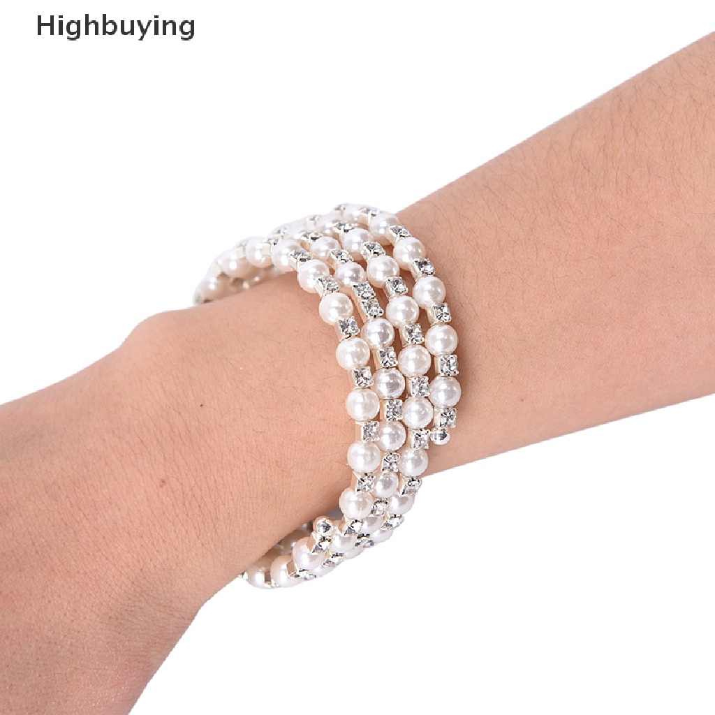 Hbid Kristal Mutiara Multilayer Lebar Elastis Manset Gelang Bangle Wristband Perhiasan Glory