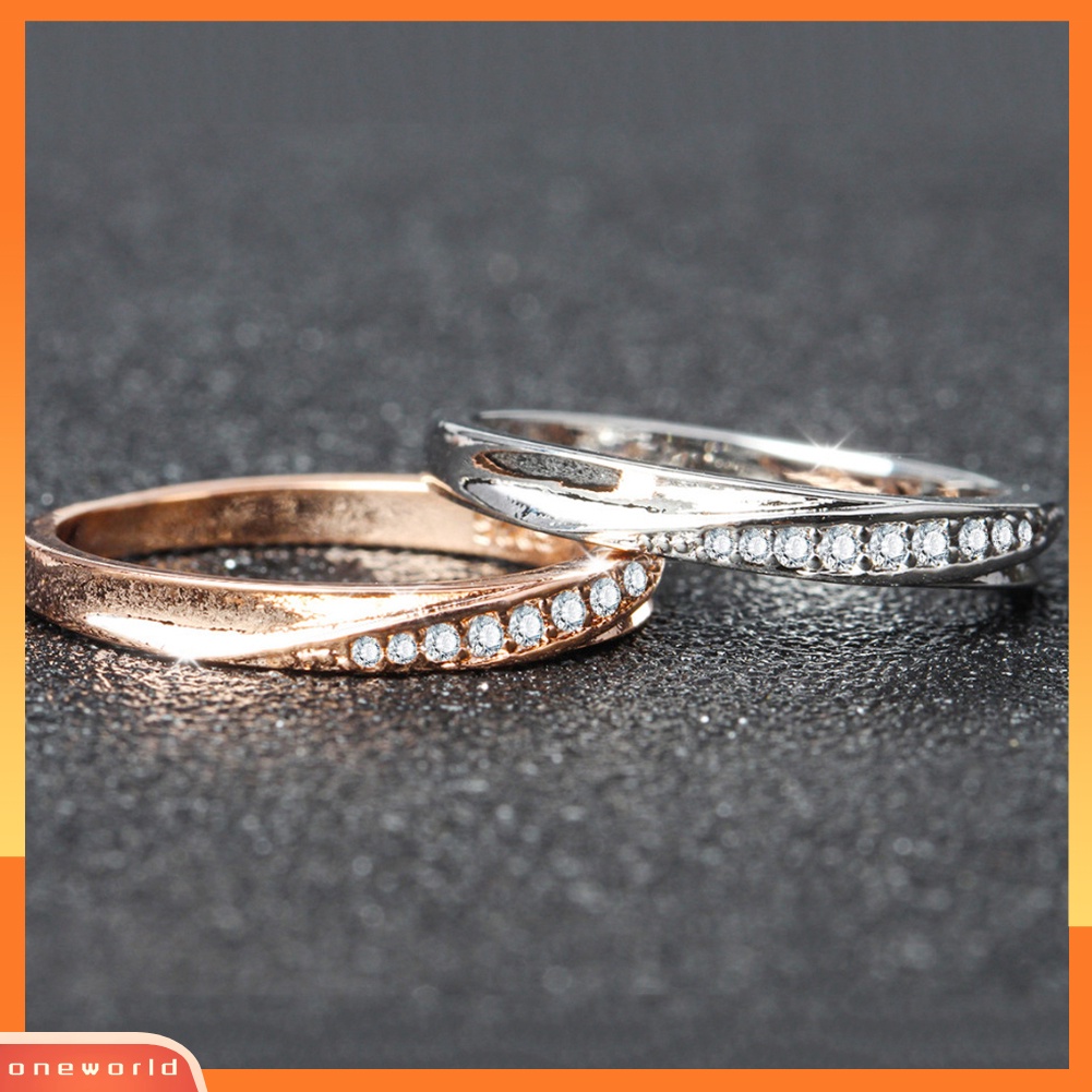 {oneworld} Bulat Cubic Zirconia Hias Wanita Pernikahan Pertunangan Jari Cincin Perhiasan Hadiah