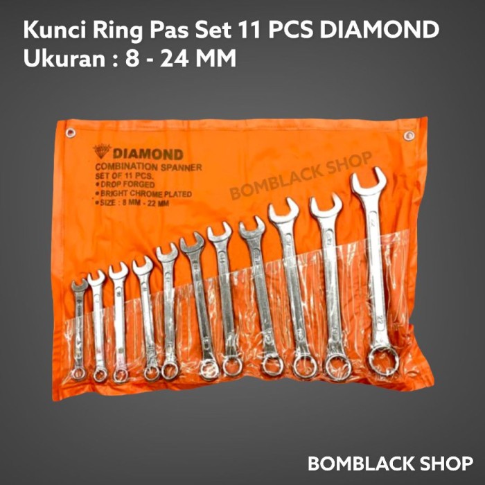 DIAMOND Kunci Ring Pas Set 11 Pcs 8 - 24 MM Kunci Ring 8-24mm Pas Set