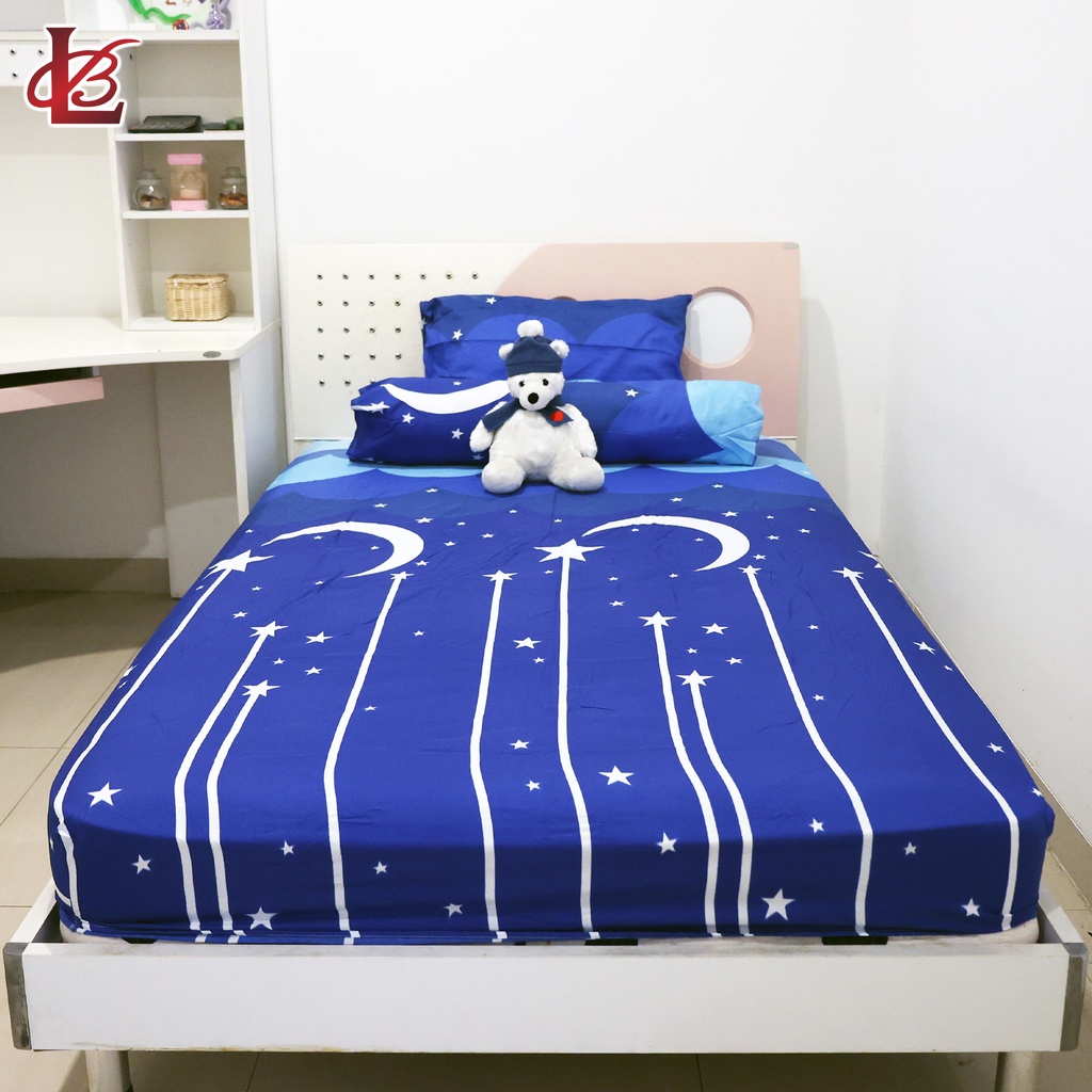 Sprei Kasur Double Ukuran 120x200cm Satu Set Sarung Bantal Guling Motif Bahan Kain TC Halus Lembut Perlengkapan Kamar Tidur Import - CD-4 - Luckystar