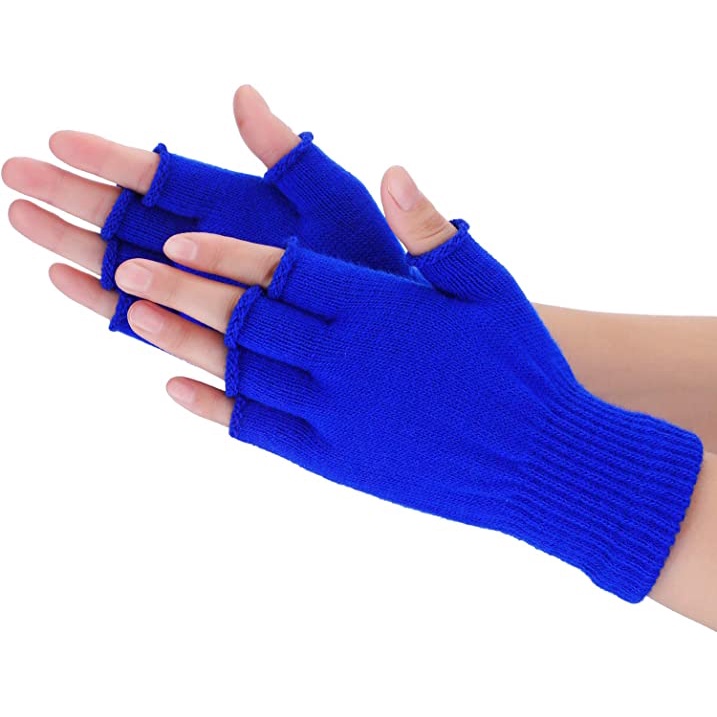 Sarung Tangan Gloves Pria dan Wanita Bahan Rajut Jenis Pendek Warna Biru Half Finger