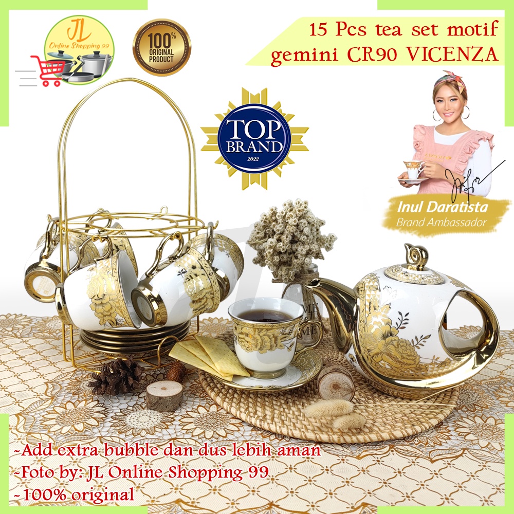 VICENZA Tea set porcelain motif CR-90 Gemini / cangkit set + teko / gelas teh kopi + tatakan
