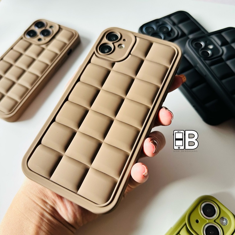 Casing Softcase Waffle Silicone Square Edge Case iPhone X XR XS 11 12 13 14 PRO MAX