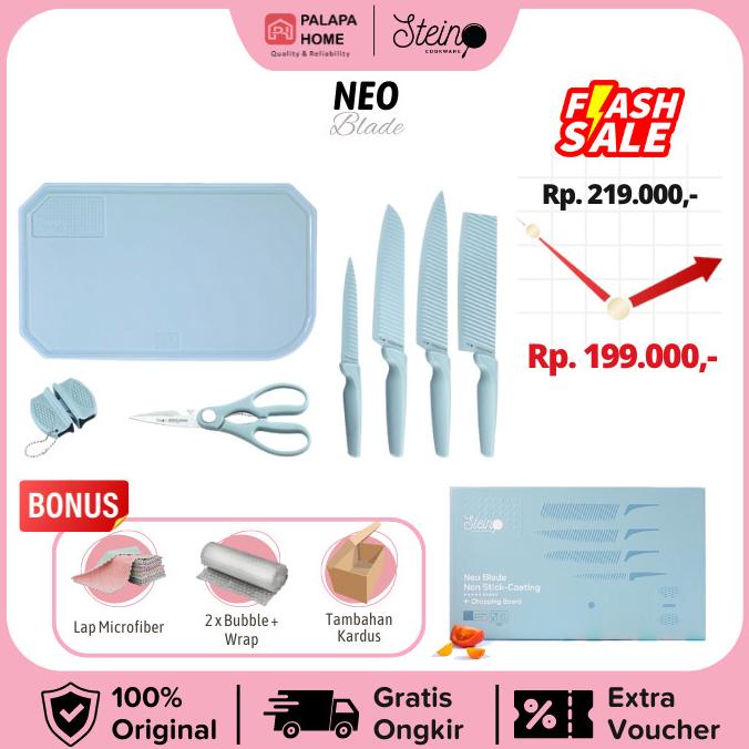 Pisau SET Steincookware Neo Blade Biru Knives + Talenan 7 in 1 - Paket