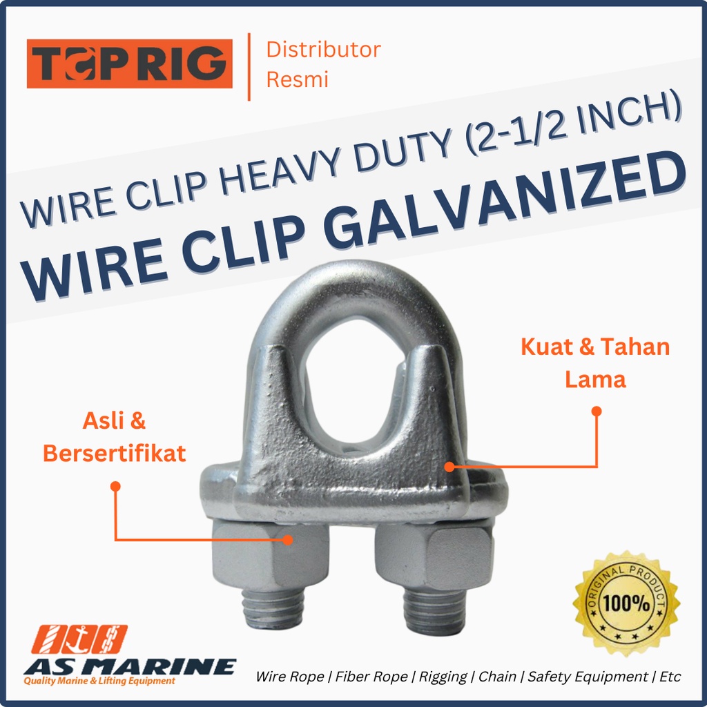 TOPRIG Wire Rope Clip Klem Sling 2-1/2 Inch 64 mm Heavy Duty Galvanized
