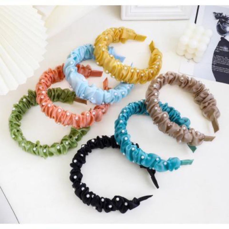 Bando Kerut Mutiara Pearl Headband Bandana Korea Fashion Murah Promo