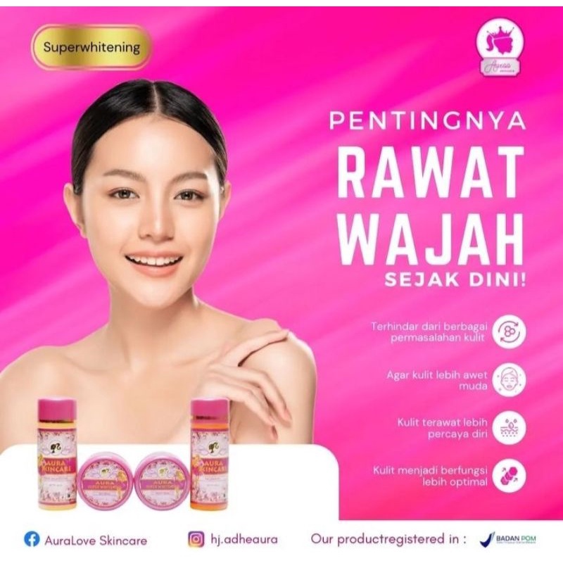 AURA SKINCARE SUPER WHITENING Paket pencerah wajah wanita cream flek dan jerawat BPOM aman 100%