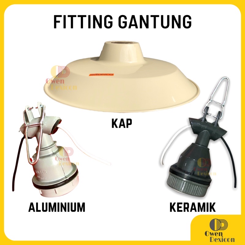 Kap Lampu Jalan Gantung Outdoor /  Fitting Gantung WD Keramik Aluminium E27 / Set WD Tahan Air Kuat