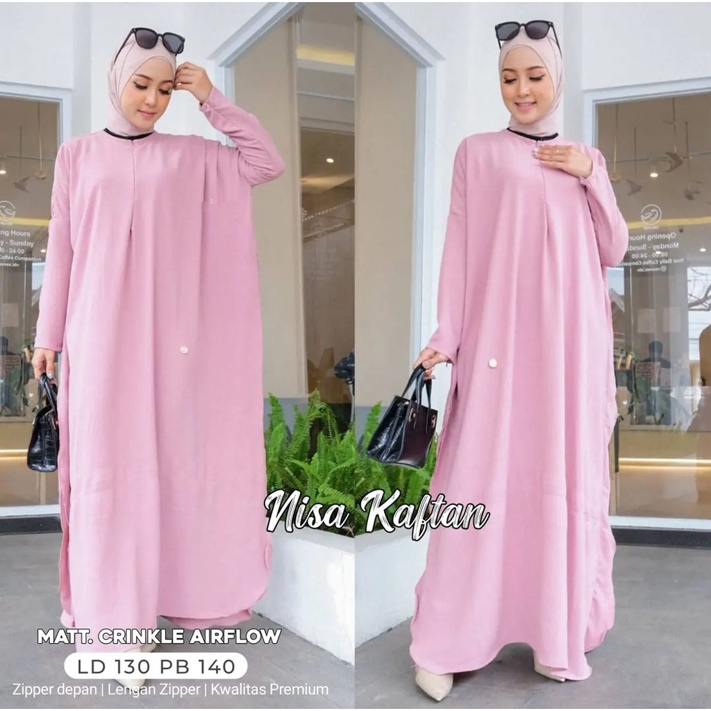 NISSA KAFTAN GAMIS DRESS WANITA MUSLIMAH AIRFLOW CRINCKLE DEODORA RAYON