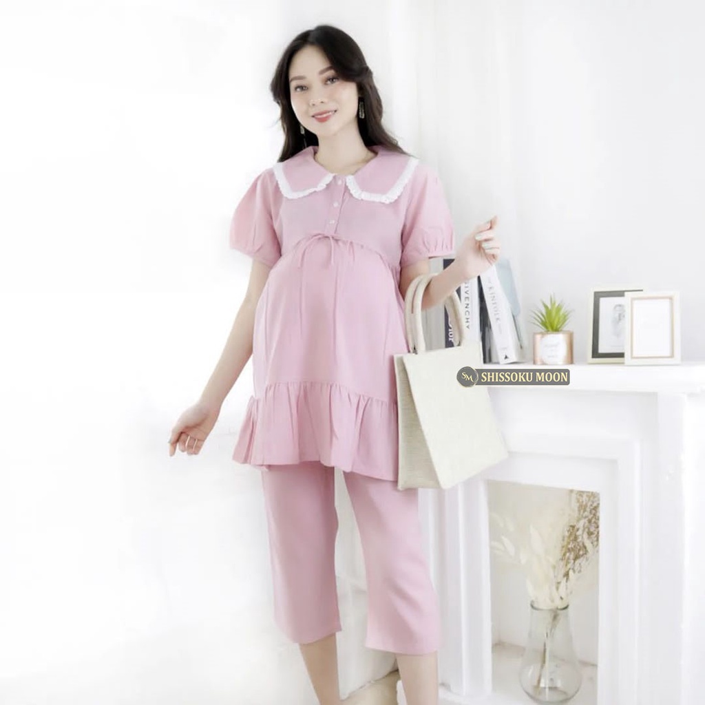 Baju Setelan Hamil Celana 7/8 Bahan Katun Adem Model Sara